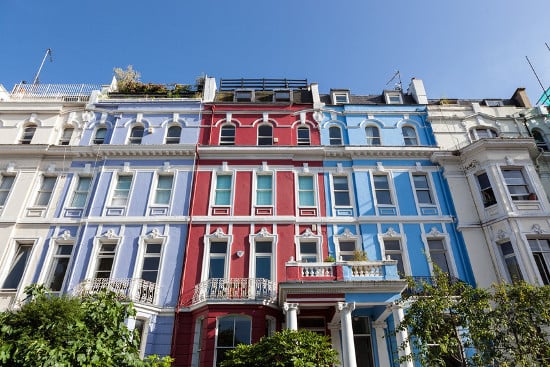 Row of colourful residential properties in the UK